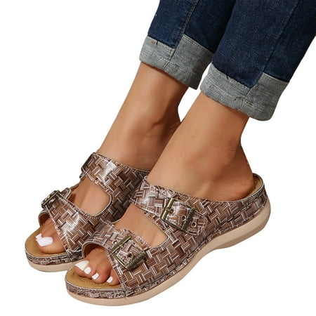 

mtvxesu Slides Women s Large Slippers 2024 Hollow Metal Button Slope Heel Wearing Multi Color Casual Slippers Slide Sandals Women Outdoor Slides for Women Limited Time Offer