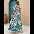 thumbnail image 4 of Vestido Informal, Fluido, con Estampado Floral Bohemio, de Corta y Corte Escalonado para Mujer (Verano 2025) Verde L, 4 of 9