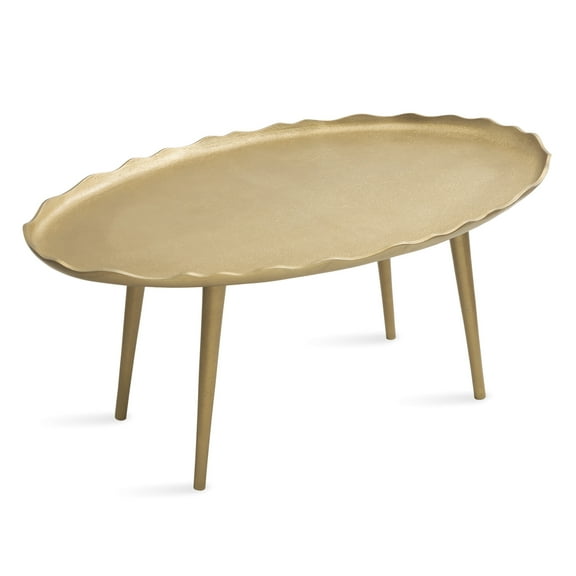 Kate and Laurel Alessia Modern Glam Oval Coffee Table, 34 x 20 x 15, Gold, Metal Living Room Table for Storage and Display with Antique Deckled Edge Detailing