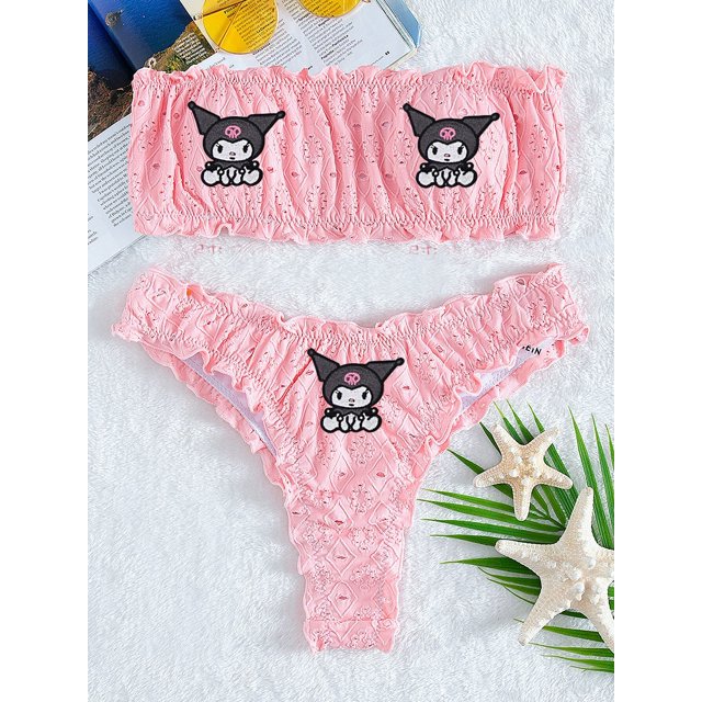 Conjunto de ropa interior con pegatinas de Hello Kitty para mujer, traje de baño dividido Sexy de Anime Kawaii, Bikini, sujetador, Bragas, tanga, regalo, 2 piezas