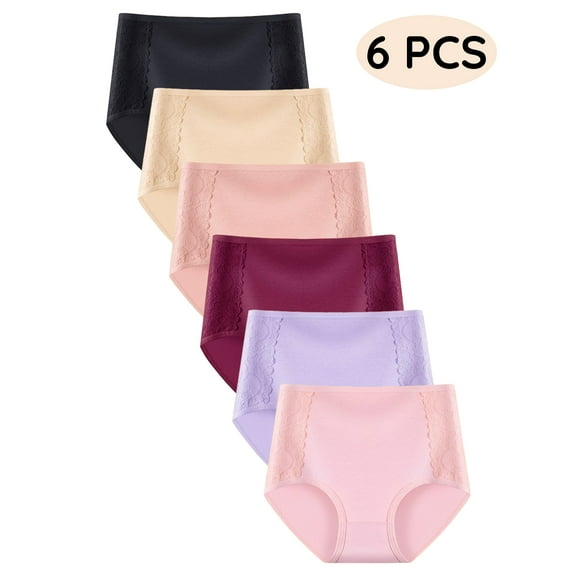 LJVOGUES 6 Pack Women’s Underwear Cotton High Waist Tummy Control Top Panties Full Coverage Ladies Briefs