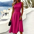 thumbnail image 2 of JULMCOMO Dresses for Women Round Neck Ruched Waist Pleated Elegant Summer Midi Dresses Sleeveless A Line Casual Sundresses Hot Pink 2XL, 2 of 5