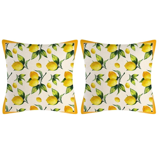 Injueey 2 fundas de almohada de poliéster con diseño de limón para exterior, ideales para primavera y verano, para sala de estar y jardín. Decoración del hogar B
