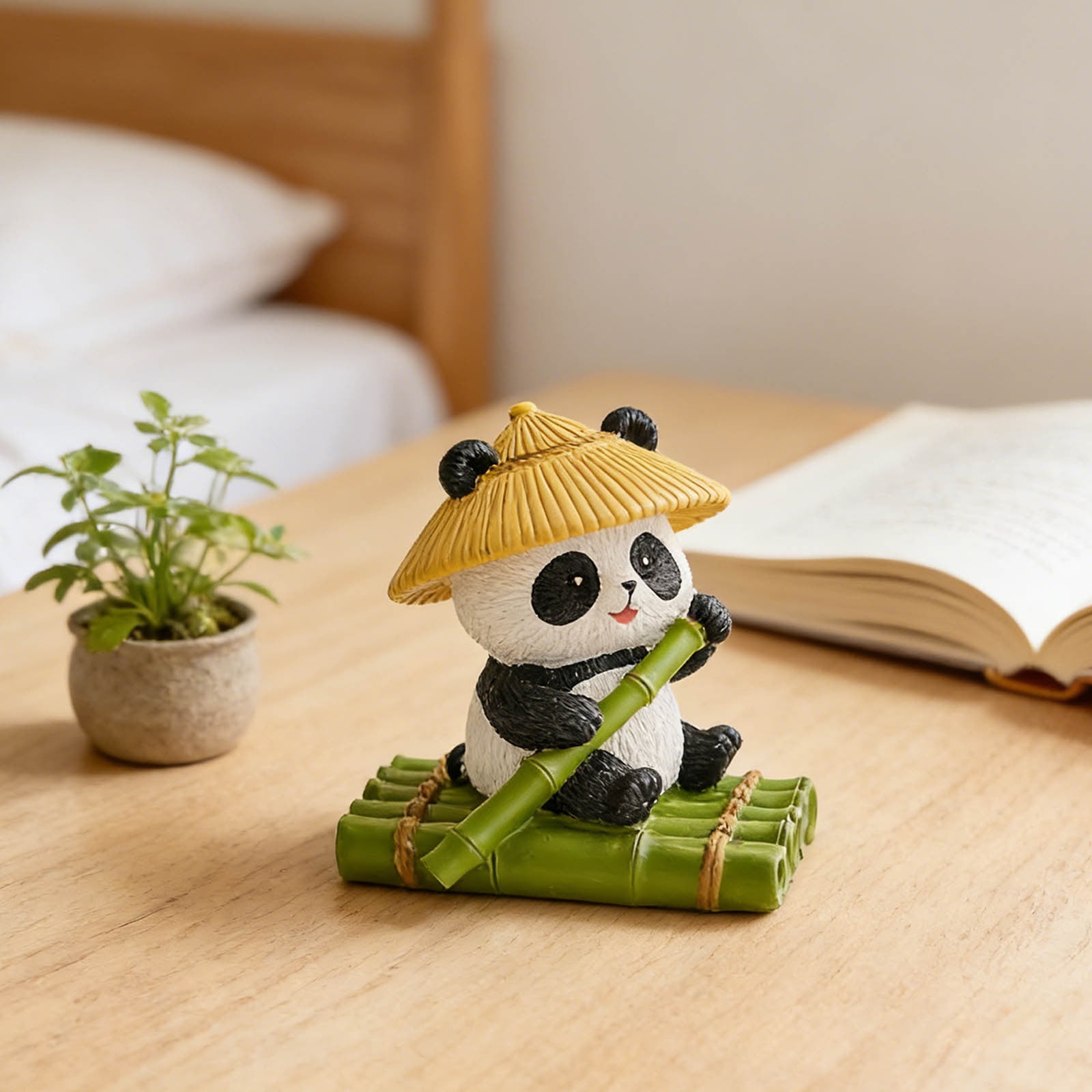 Cute Panda Fisher Sculpture - Funny Fishing Panda Statue for Aquarium Tank, Garden Patio Decor, Animal Landscape Ornament and Panda Figurine Collectible
