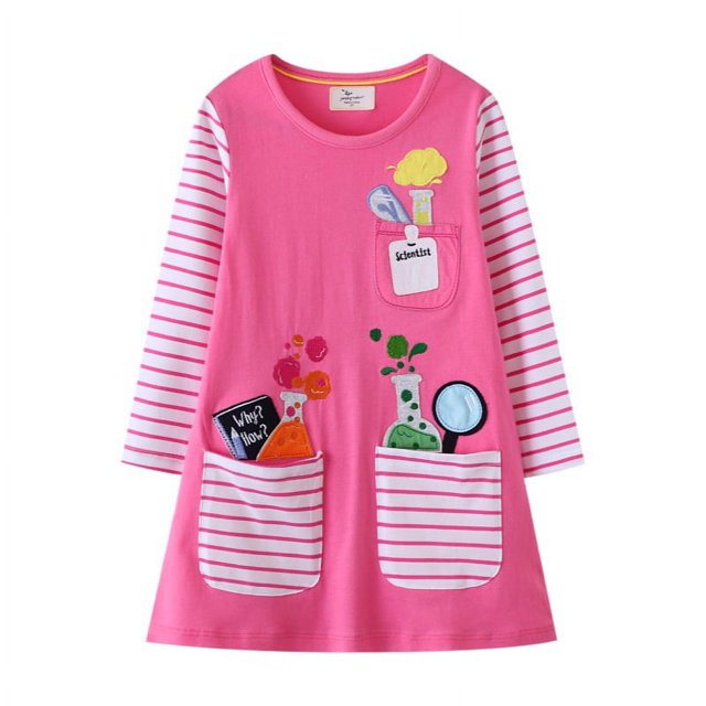 Falda infantil de otoño, vestido infantil de otoño, vestido de niña de manga larga con dibujos animados