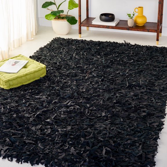 Safavieh Leather Dimitri Solid Shag Area Rug, Black, 4' x 6'