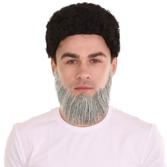 HPO Fake Grey Beard, Adult Men's American Actor Full Grey Color Beard Facial Hair, Best for Cosplay, Synthetic Fiber