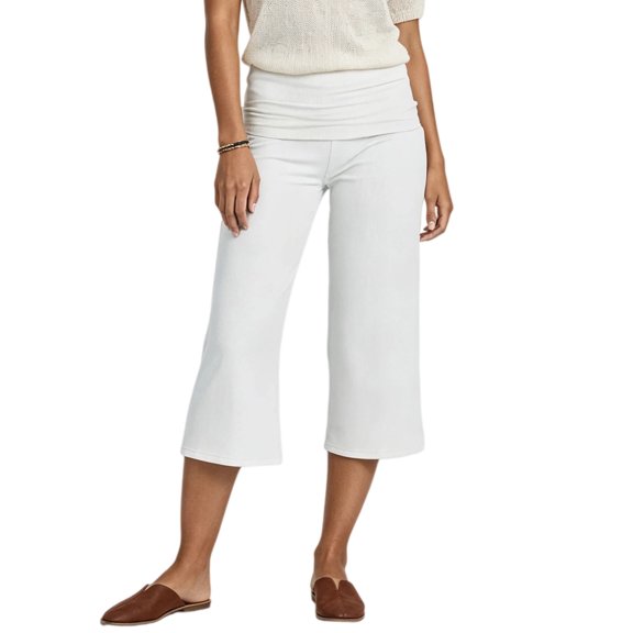 LMLYSoH Womens Wide Leg Capris Casual Fold Over Waist Stylish Solid Color Mid Rise Cropped Pants