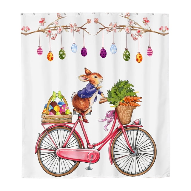 Tauxra Rideau de Douche de Pâques 47x70 Pouces en Tissu Polyester Sans Perçage Ensemble de Rideaux de Salle de Bain avec 12 Crochets en Métal Imperméable Séchage Rapide pour Hôtel Décoration de Maison