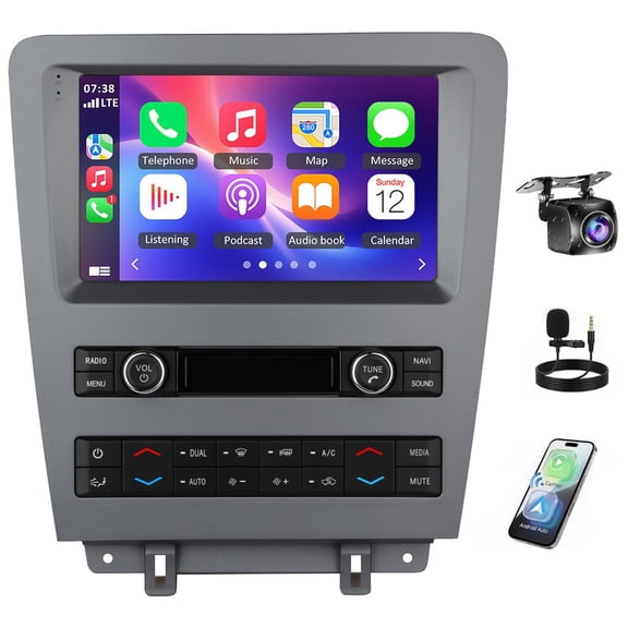 LULAION For 2010‑2014 Ford Mustang – 9" Android Car Stereo with Wireless Carplay, Android Auto, GPS, DSP, Bluetooth, FM, Backup Camera, 2 32GB