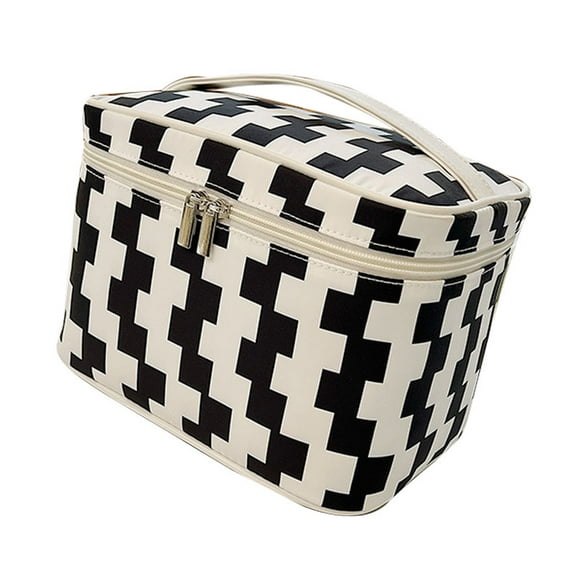 Makeup Bag Large Capacity Glossy Zipper Travel Cosmetic Bag with Sturdy Handle for Travel Outdoor Black White Cube