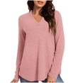thumbnail image 3 of Timegard Womens Tops V Neck Comfy Solid Color Blouse Basic Tee Shirts Fall Casual Loose Long Sleeve Tops, 3 of 7