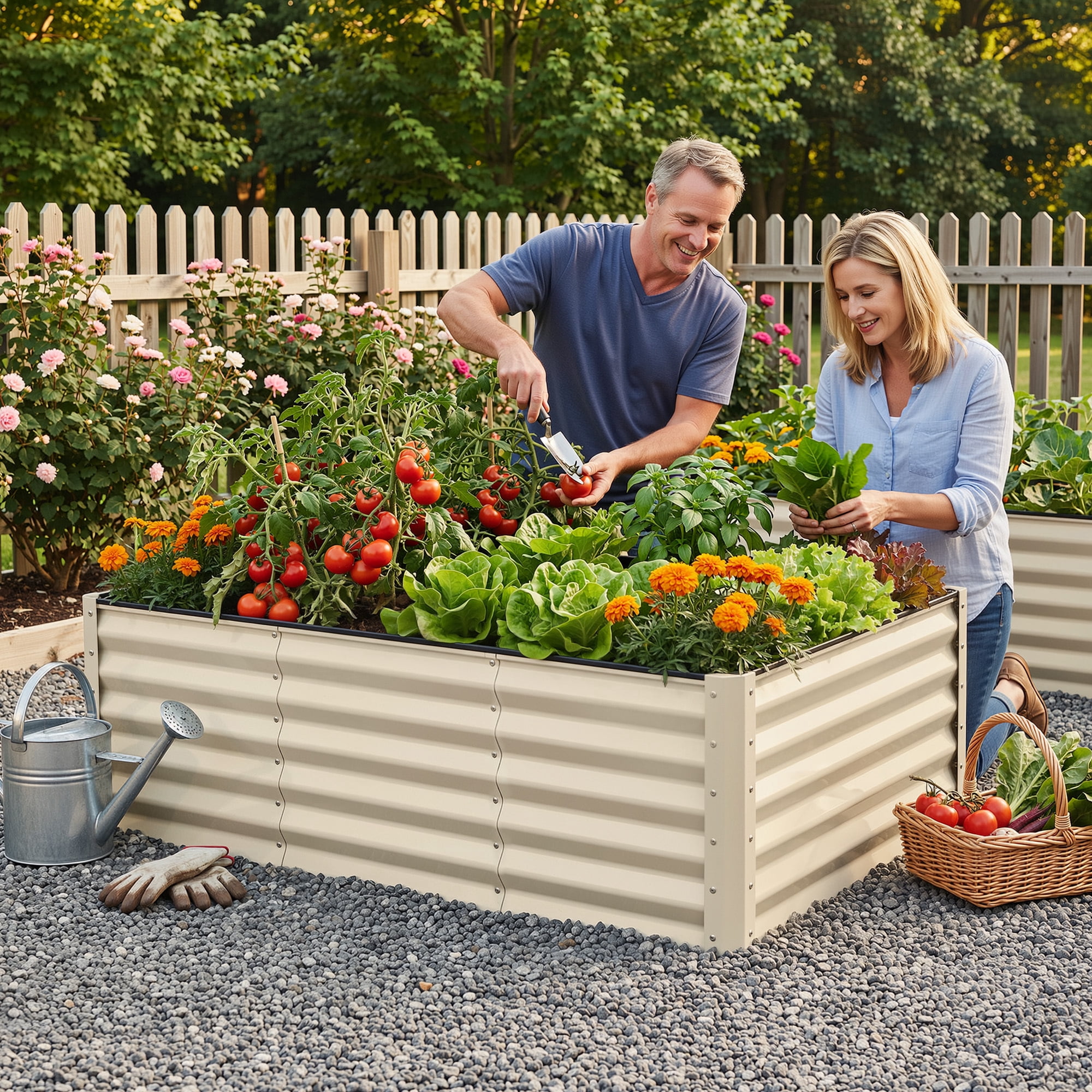 Uforic Galvanized Raised Garden Bed Kit, Metal Planter Box with Gloves, Metal Raised Garden Beds for Vegetables,Cream,8x4x3ft