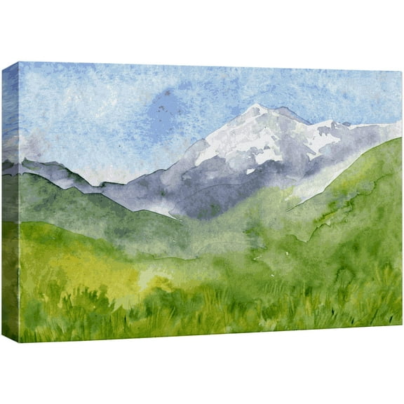 wall26 Canvas Print Wall Art Snowy Mountain Peak & Green Meadow Nature Wilderness Watercolor Modern Art Rustic Scenic Colorful Multicolor Cool Zen for Living Room, Bedroom, Office - 16"x24&q