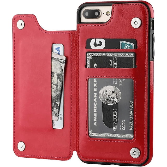 iPhone 7 Plus iPhone 8 Plus Wallet Case with Card Holder, Premium PU Leather Kickstand Card Slots Case,Double Magnetic Clasp and Durable Shockproof Co
