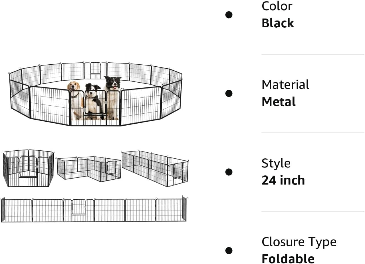 Walaf Bold Dog Playpen for Outdoor, 16 Panels 24''/30''/40'' Height Metal Puppy Dog Fence Indoor Outdoor,Pet Exercise Pen for RV,Camping,Yard
