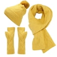 thumbnail image 1 of MIASHUI Unisex Autumn Winter Outdoor Cold Protection Warm Hat, Gloves, and Scarf Three-Piece Set, Solid Color Knit Scarf Set Yellow, 1 of 6