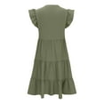 thumbnail image 4 of Vestido de Verano de Manga Corta para las Mujeres Moda Casual Cuello en V Vestido con Ruffles, Poliéster Ligero de Color Sólido para Fiestas, Bodas Y Diario, 4 of 8
