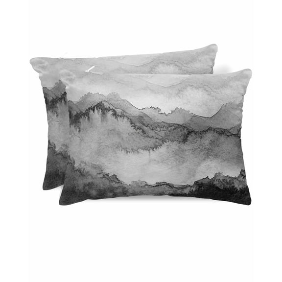 Hokiten King Size Pillow Cases Set of 2, Pillow Covers for Bed, Black Ombre Mountain Satin Pillowcases with Zipper for Hair/Skin, Nature Abstract Art Marble Gradient 20x36 Inches