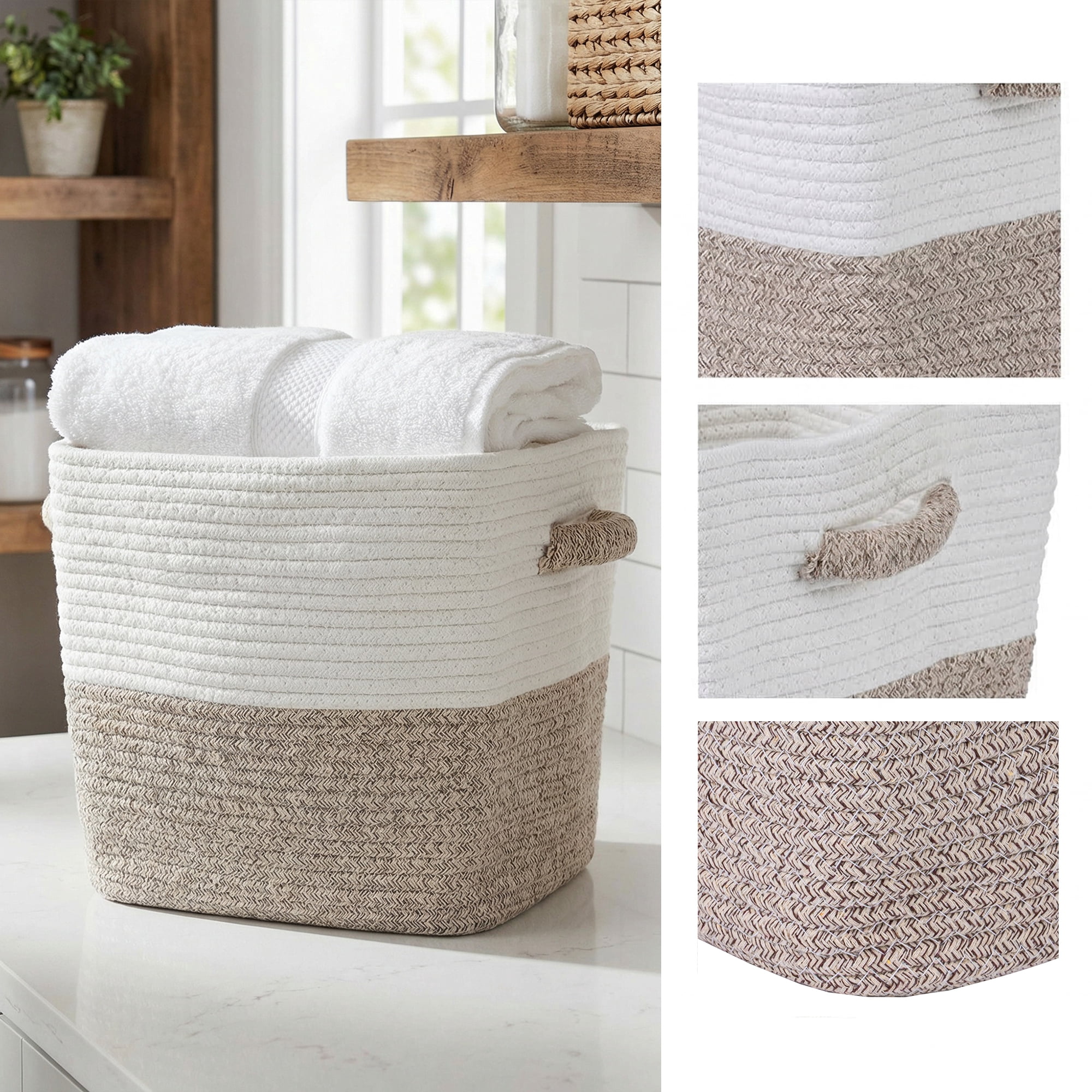 Unique Bargains Woven Storage Basket Shelf Closet White Coffee 11*11*11in