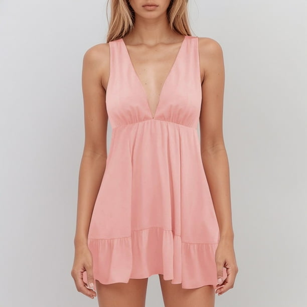 WILLBEST Vestido De Verano Informal Para Mujer, Sin Mangas, Cuello En V, Corte A, Fluido, Cómodo, Para Uso Diario, Para Primavera Y Verano