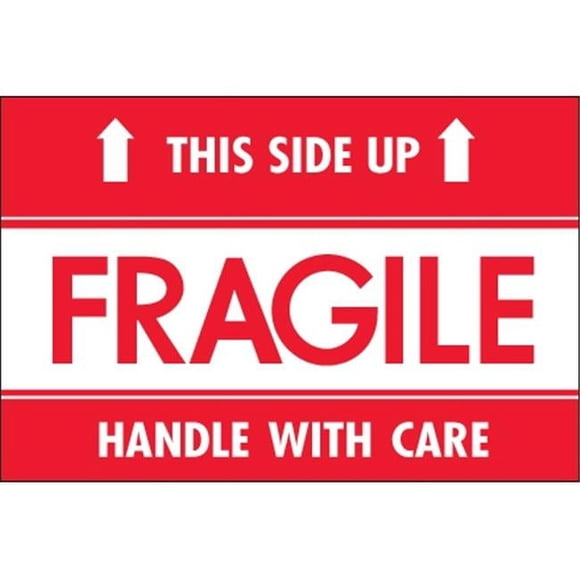 Tape Logic DL2156 2 x 3 in. - Fragile - This Side Up - HWC Labels, Red & White - Roll of 500