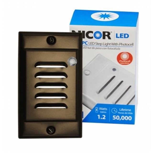 NICOR Éclairage STP-10-120-VOB-PC LED Step Light avec Capteur Photocellule - Plaque Frontale Verticale en Bronze Frottée à l'Huile