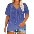thumbnail image 2 of Blue Plus Size Tops Plus Size V Neck T Shirts Short Sleeve Tops Casual Summer Tshirts Loose Fit Tee Womens Shirts, 2 of 4