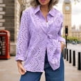 thumbnail image 3 of Xioeram Women Spring Autumn Shirt Lapel Long Sleeve Single Breasted Shirt Tops Solid Color Hollow Embroidery Flower Casual Shirt Streetwear, 3 of 8