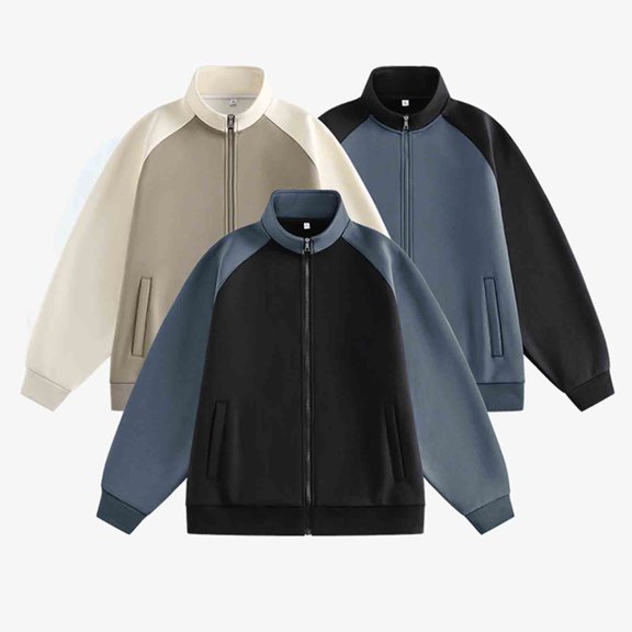 Yaoyar Men's Lightweight French Terry Zip Up Sweatshirt Mock Neck Colorblock Long Sleeve Thermal Pullover Top Casual