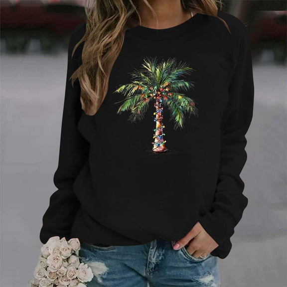 Craaazy Shirts For Women Christmas Fashion Casual Printed Round Neck Loose Long Sleeve Capless Sweatshirt Gifts For Women