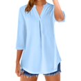 thumbnail image 2 of Blue Womens Blouses Womens Tops Casual 3/4 Sleeve Blouses V Neck Business Work Shirts Ladies Tops and Blouses, 2 of 6