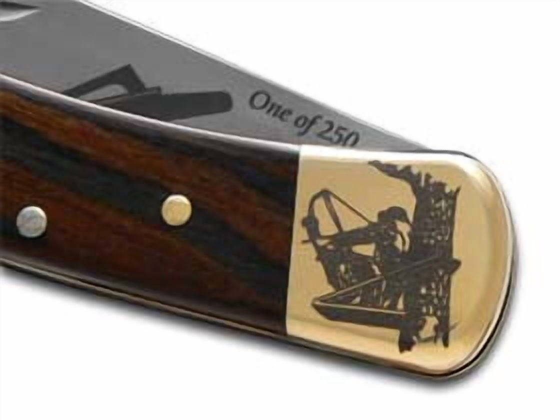 Buck 110 Give'em the Shaft Ebony Wood Folding Hunter 1/250 Stainless Custom Knife