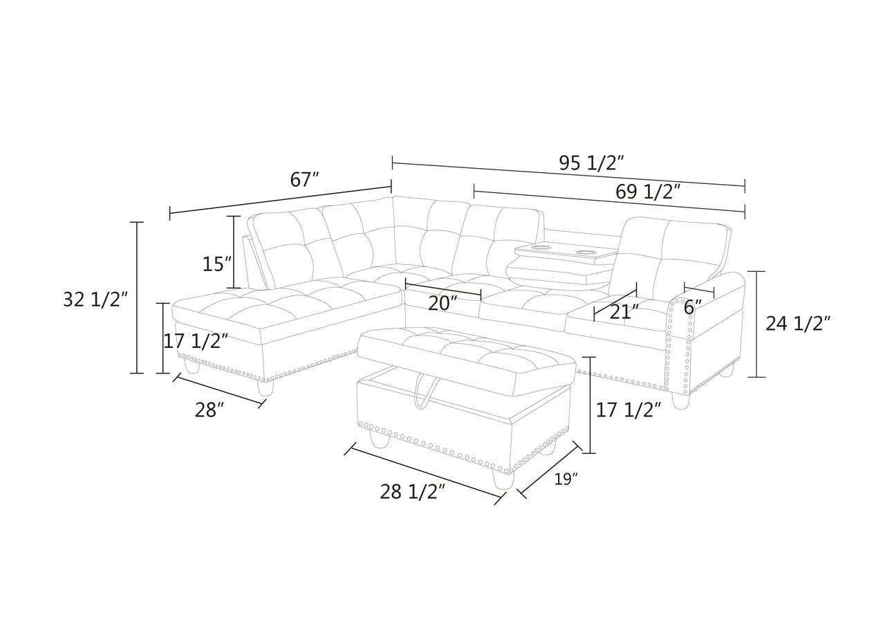 MAYEERTY 97.5" Linen Sectional Sofa Couch Sets, 3-Piece L Shaped Sofa Couch for Living Room, Grey