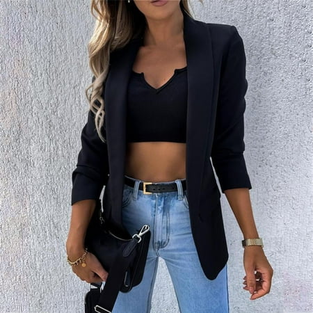 

Leesechin Womens Blazer Fashion Solid Suit Turn Down Collar Cardigan Casual Suit Coat on Clearance