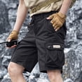 thumbnail image 6 of Men's 100% Cotton Cargo Shorts Workwear Multi Pocket Shorts Elastic Belt Relaxed Fit Casual Summer Hiking Shorts Big and Tall Size XS-3XL Black, 6 of 7