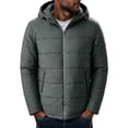 thumbnail image 3 of Men's Hooded Puffer Jacket Full Zip Padded Coat,Warm Windbreaker Fall Winter Outerwear Relaxed Comfy Daily Outing Wear,Gray,S, 3 of 9