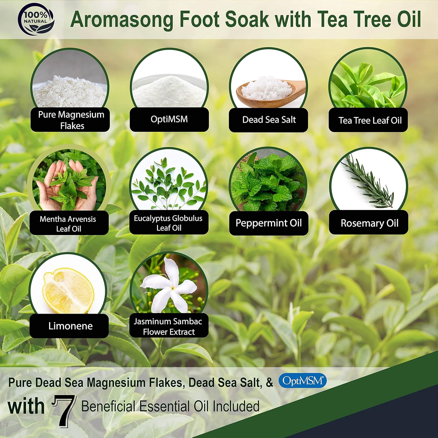 Aromasong Tea Tree Foot Soak with Dead Sea Foot Soaking Salts - Pedicure Soak for Dry Cracked Feet - Athlete's Callus Remover Soothes Sore Feet - Eliminates Odor - Made In USA -14 oz