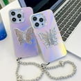 thumbnail image 3 of Compatible with iPhone 14 Plating Frosted Case, with Colourful Laser Back and Butterfly Kickstand for Women Girls Cute Protective Phone Case Cover with Hand Chain Bracelet, C, 3 of 10