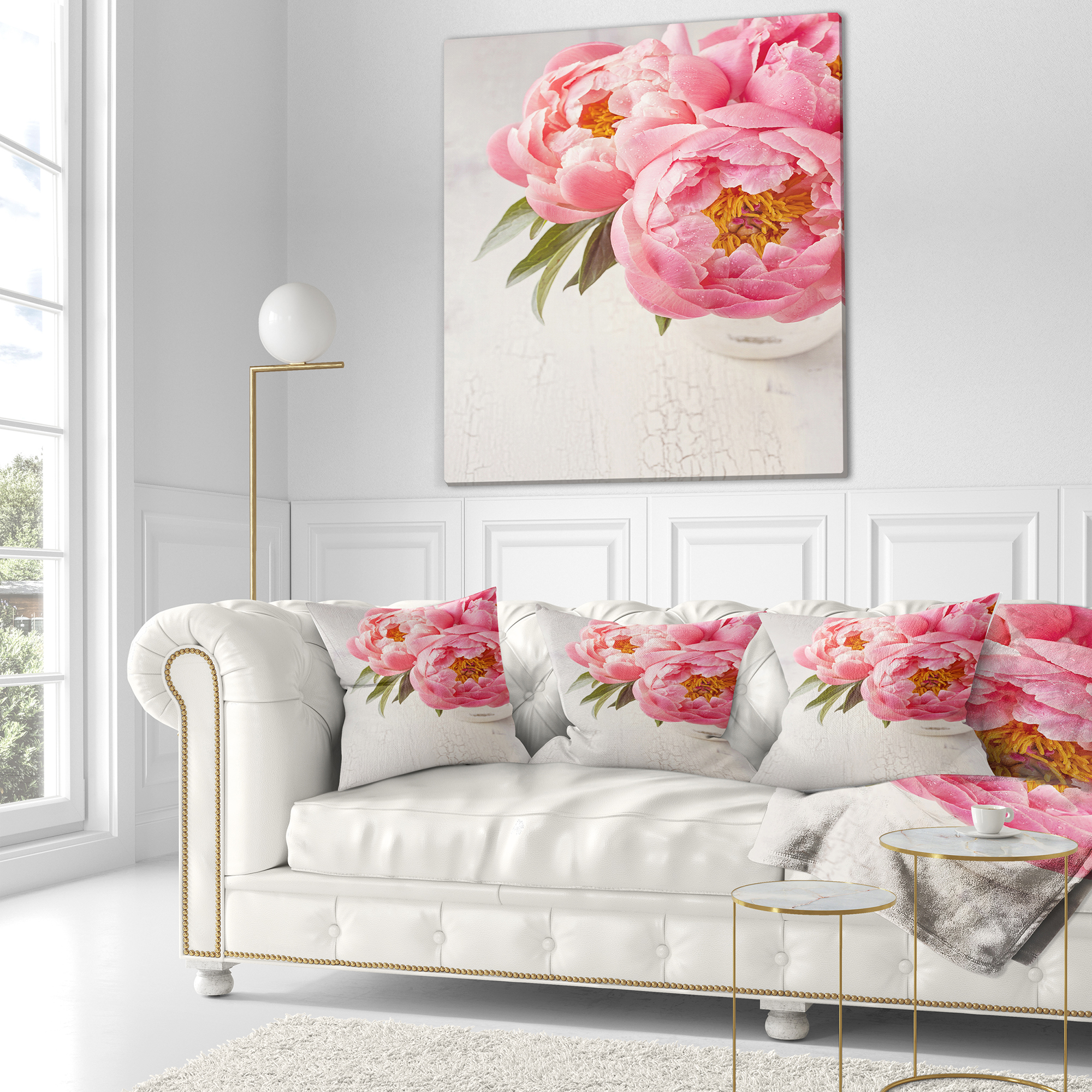 Designart Peony Flowers in Vase Photography - Floral Throw Pillow - 18x18