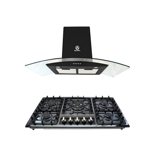 Combo Supra Parrilla De 5 Quemadores Y Campana De Pared Combo Viterbo Color Negro