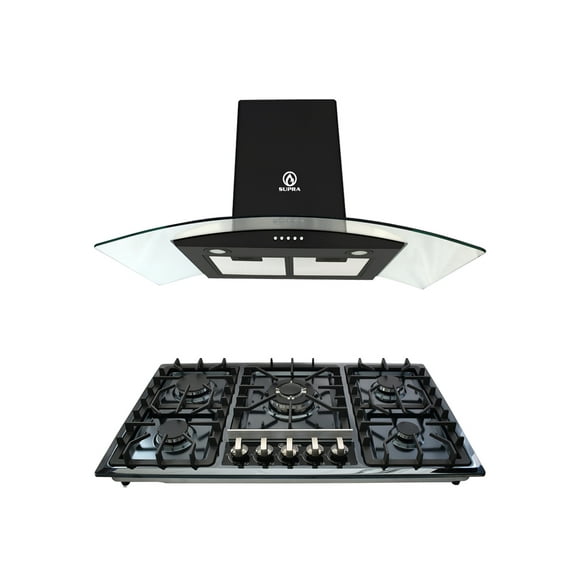 Combo Supra Parrilla De 5 Quemadores Y Campana De Pared Combo Viterbo Color Negro