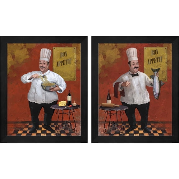 Great Art Now Chef Pasta & Fish Master by Frank Harris, 2 Piece Framed Art Set Each 9.25"W x 11.25"H