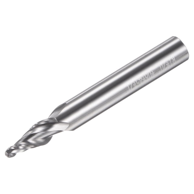 Cónica Bola Nariz Extremo Molino, Sin Recubrimiento Sólido Carburo 2 Flautas Espiral do Cortador, 1mm Radio, 2mm Diámetro, 6mm Vástago, 45mm Longitud, 20 Grados Ángulo