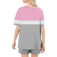 thumbnail image 3 of hxobax Shorts Sets for Womens 2 Piece Loungewear Trendy Colorblock Pajama Set Round Neck Short Sleeve Tops and Short Pant Comfy Matching Sets Sleepwear Soft Pj Set with Chest Pocket,#01_Gray,Small, 3 of 6