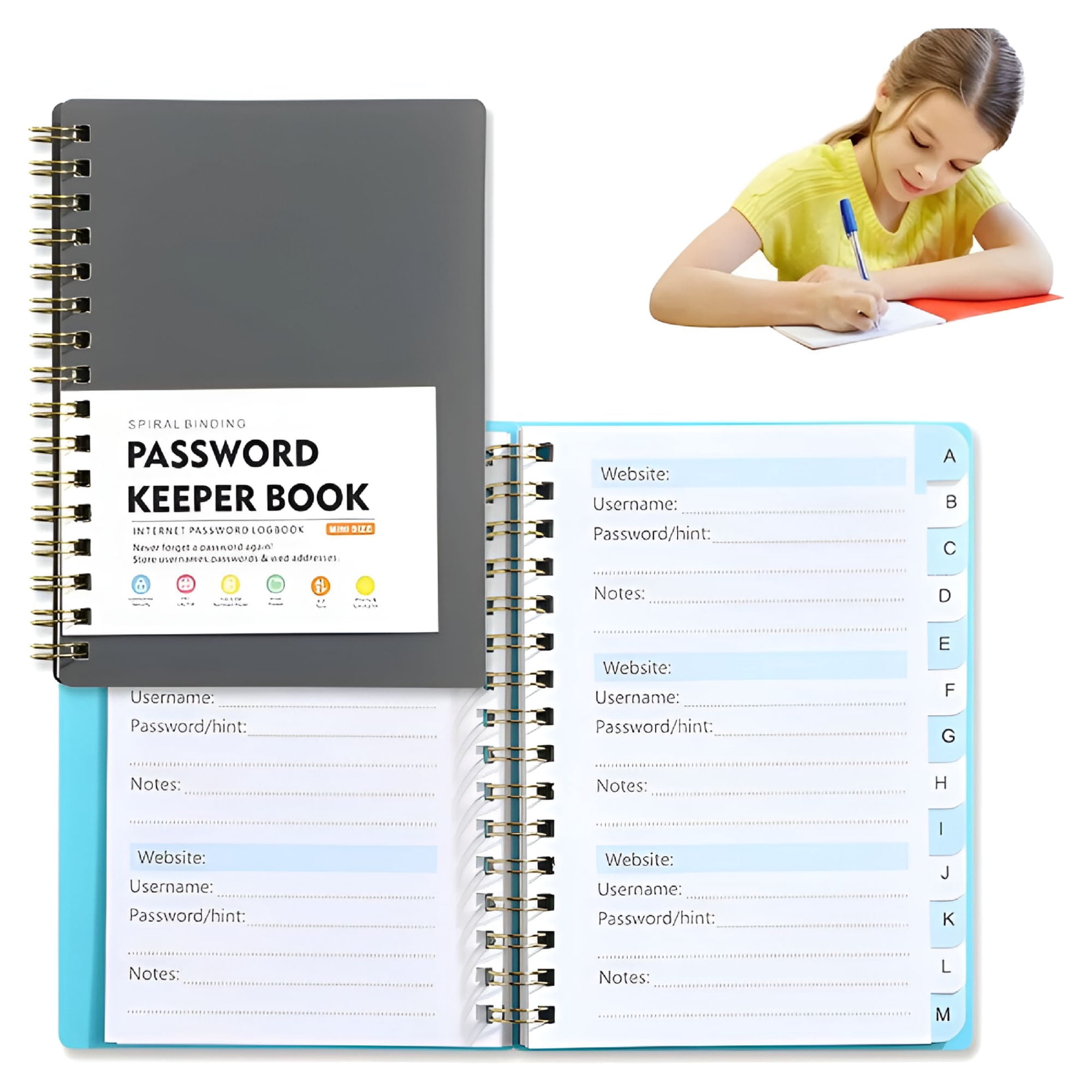 CCOCC Spiral Address Book with Alphabetical Tabs, Leather Password Book, Password Log with Personal Alphabet Label for Internet Addresses and Passwords