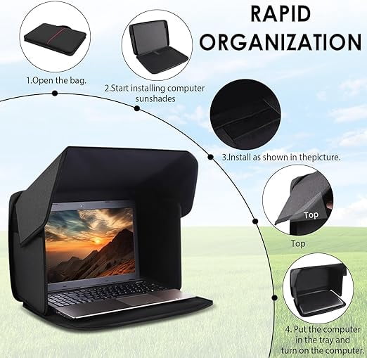 3-in-1 Laptop Case with Anti-Glare Sunshade, Laptop Sun Shade for Working Outside,Foldable Laptops Case Shield Cover 14'' - Blocks Sunlight