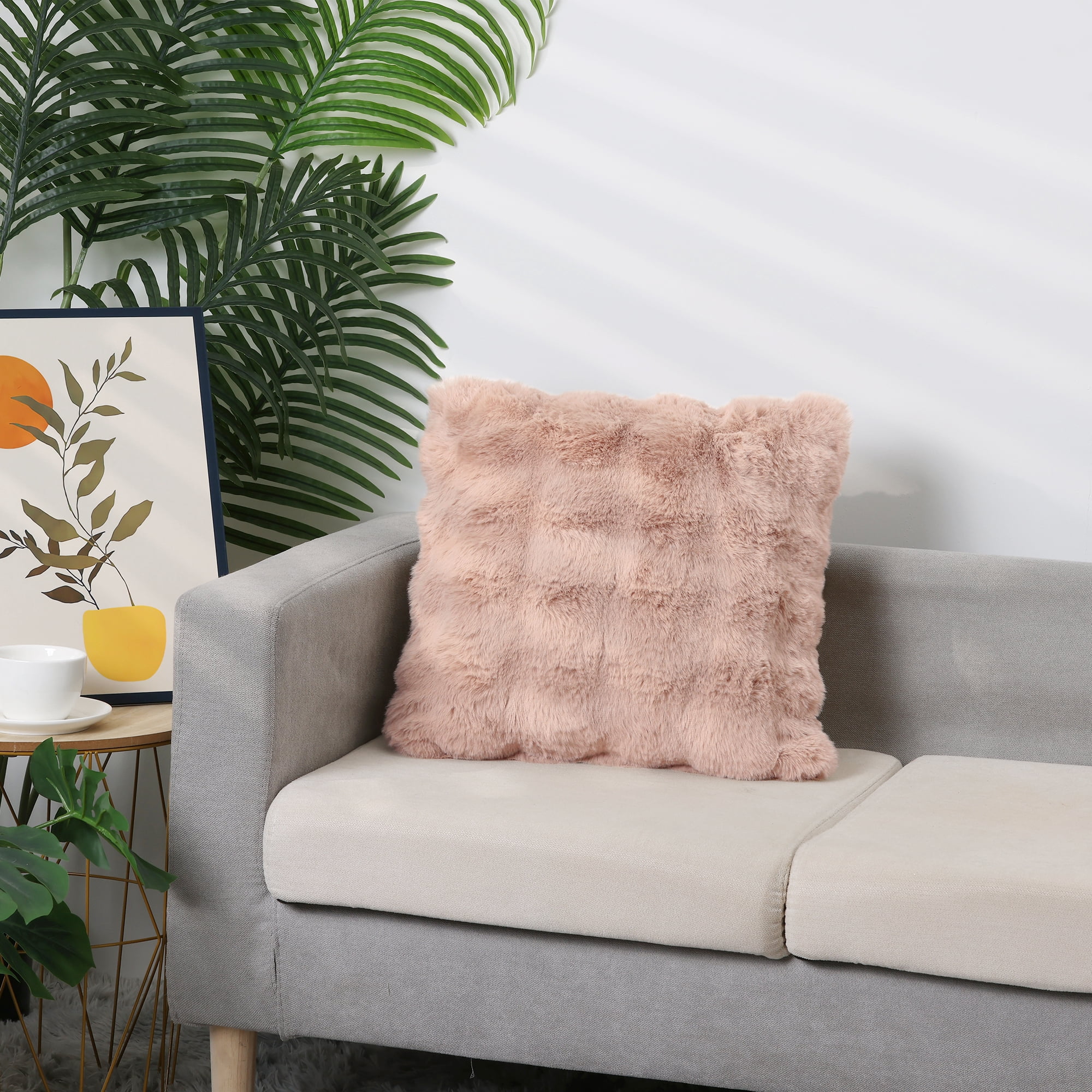 Unique Bargains Faux Fur Cozy Decorative Throw Pillow Covers Soft Plush Pillowcase 1 Pc Light Pink 18" x 18"