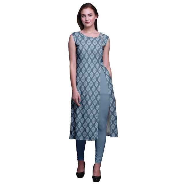 Bimba Kurti d'Été Sans Manches Imprimé Robe Tunique Droite pour Femmes