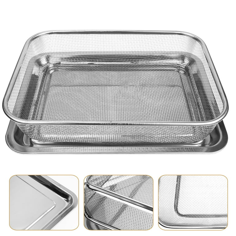 Air Fry Tray with Crisper Basket, 15 inchx12 inch Extra Large Air Fry Set with Handles for Home Oven Baking, Silver